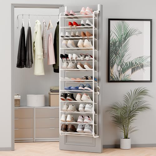 Whitmor 36 Pair Over The Door Shoe Organizer, 12 Tier Hanging Shoe Organizer, Heavy Duty Metal & Mesh Shoe Holder, Hanging Shoe Rack for Closet Organizer & Storage, 74"L x 21.7"W x 7.5"H, Matt White - color: Matt Finish White