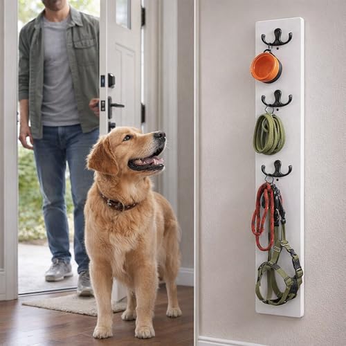 Supkiir Vertical Key Holder for Wall, Wooden Wall Mount Key Rack with 4 Double Hooks, Space-Saving White Wooden Keys Rack Organizer for Home Entryway, Garage Decor, Keys, Wallets and Pet Leashes