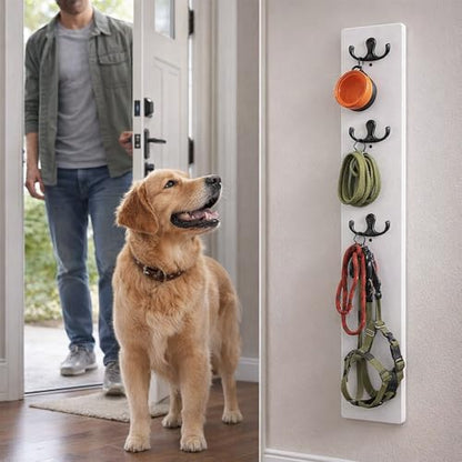 Supkiir Vertical Key Holder for Wall, Wooden Wall Mount Key Rack with 4 Double Hooks, Space-Saving White Wooden Keys Rack Organizer for Home Entryway, Garage Decor, Keys, Wallets and Pet Leashes