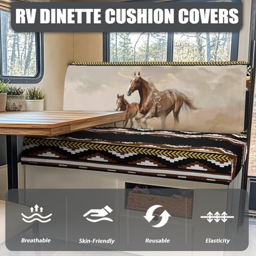 SEANATIVE Aztec Horse Pattern RV Dinette Sofa Couch Cushion Covers Replacement Couch Seat Covers Stretch Washable Furniture Protectors Camper Car Bench Cushion Slipcover Soft - color: Aztec Horse Pattern