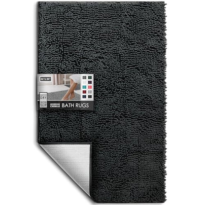 Hearth & Harbor Bathroom Rugs, Chenille Bath Mat - Machine Washable Bath Mats for Bathroom Non-Slip Backing Rubber, Quick Dry Bathroom Mat - Black Bath Rug, 26x44 - color: Black, style: 26 x 44
