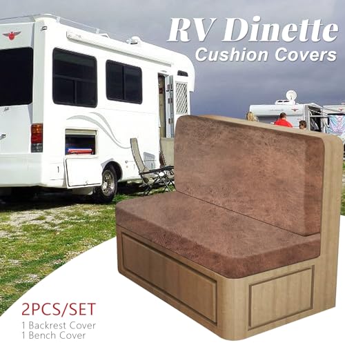 ANARACHON Leather Look RV Dinette Cushion Covers, Stretch Camper Cushion Slipcovers for Travel Trailer Couch RV Booth Seat(1 Backrest Cover & 1 Bench Cover,06 Brown) - color: Saddle Brown, size: 1 Set