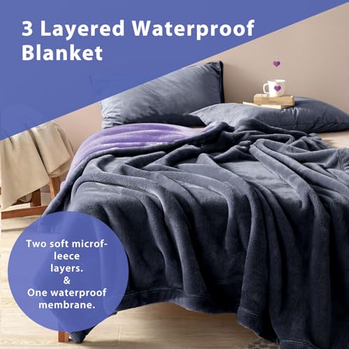 YISURE Reversible Bed Throw Blanket Water Proof and Stain-Proof, Queen Size 80"x60" (Grey/Violet), Leakproof, Soft Repellant Bed Cover for Couches Sofa and Mattress, Washable and Reusable - color: Grey/Violet, size: 80x60 in