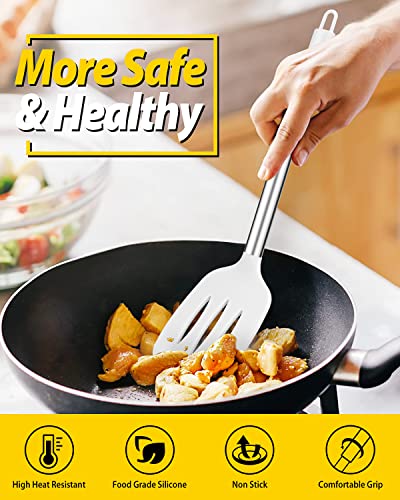 Pack of 2 Silicone Solid Turner, Non Stick Slotted Kitchen Spatulas, High Heat Resistant BPA Free Cooking Utensils, Ideal Cookware for Fish, Eggs, Pancakes(White) - color: White