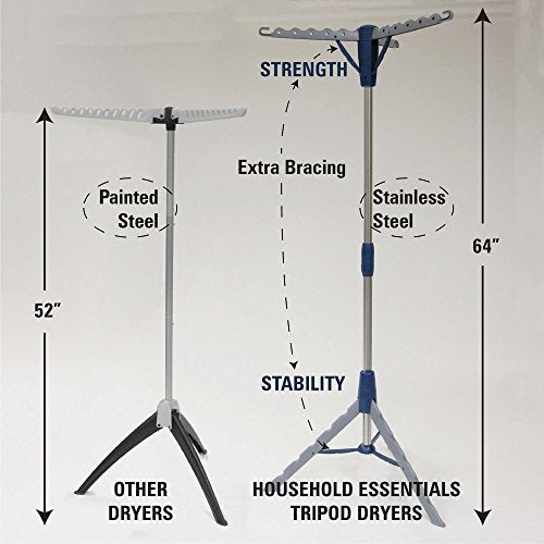 Household Essentials 5009-1 Collapsible Portable Indoor Tripod Clothes Drying Rack for Hanging Laundry | Silver and Blue Medium - size: Medium