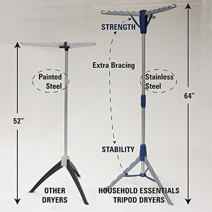 Household Essentials 5009-1 Collapsible Portable Indoor Tripod Clothes Drying Rack for Hanging Laundry | Silver and Blue Medium - size: Medium