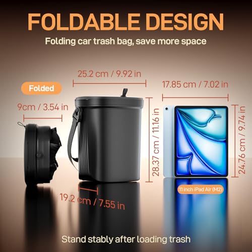 Waretary Trash Can for Car Garbage: Leakproof Silicone Car Waste Bin w/Lid for Drivers and Passengers; 2 Gallon Garbage Container for Vehicle, Sedan, SUV, Van, MPV & Truck (Black) - color: Black