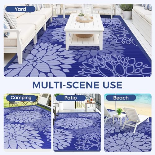 Mattitude Outdoor Rug 8' x 10' Waterproof, Reversible Portable Plastic Straw Area Rugs, Patio Carpet for RV Camping, Porch, Deck, Backyard, Camper, Pool, Picnic, Blue & White - size: 8' x 10' (Rectangular)