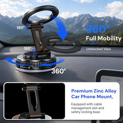 2026 Upgraded Magnetic Car Phone Mount for MagSafe: 360° Rotatable Adjustable Holder with 98LBS Strong Suction Cup & 2400gf Magnet, Compatible with iPhone 17/16/15 Series & Android Devices - color: B. J37-White Base