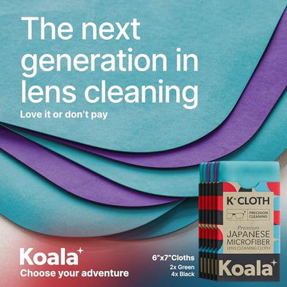 Koala Lens Cleaning Cloth | Japanese Microfiber | Glasses Cleaning Cloths | Eyeglass Lens Cleaner | Eyeglasses, Camera Lens, VR/AR Headset, and Screen Cleaning | Blue & Purple (Pack of 6) - color: Purple / Blue, size: 6 Pack