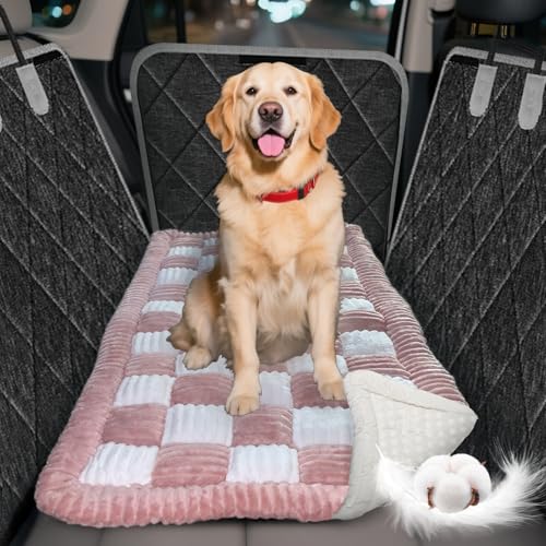 Thickened Dog Bed for Car Back Seat, Upgraded Bottom Non-Slip, Fits Hard Bottom car seat Cover for Dogs, Premium Mixed Color, Dog Car Seat Cover - color: Pink-White