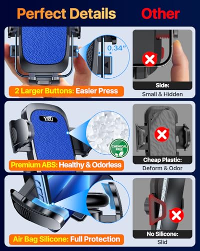 [True Upgrade for Safety] YRU Car Phone Holder Mount [Patent & Military-Grade]Dashboard Cell Phone Holder for Car Vent Windshield Phone Stand for iPhone 17 16 15 14 13 Pro Max Truck Samsung, Dark Blue - color: Dark Blue