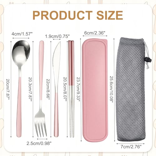 uxcell Travel Utensils with Case, Stainless Steel Portable Silverware, Pink/Silver - color: Pink/Silver