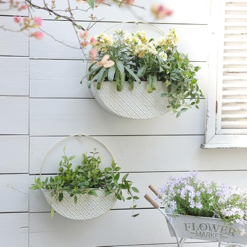 2-Piece Metal Planter Wall Hanging Baskets Decor Half-Moon Wall Mount Planter Set for Shabby Chic Farmhouse Outdoor Indoor Wall Decor