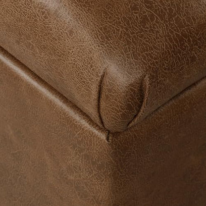 HomePop 40" Button Tufted Storage Bench - Distressed Brown Faux Leather - color: Distressed Brown Faux Leather