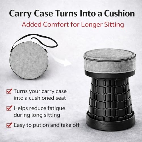 Telescoping Folding Camping Stool, Portable Adjustable Height Outdoor Chair, 1-Second Setup, Compact Lightweight for Camping, Fishing, Hiking (Black) - color: Black