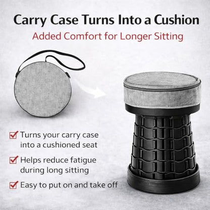 Telescoping Folding Camping Stool, Portable Adjustable Height Outdoor Chair, 1-Second Setup, Compact Lightweight for Camping, Fishing, Hiking (Black) - color: Black