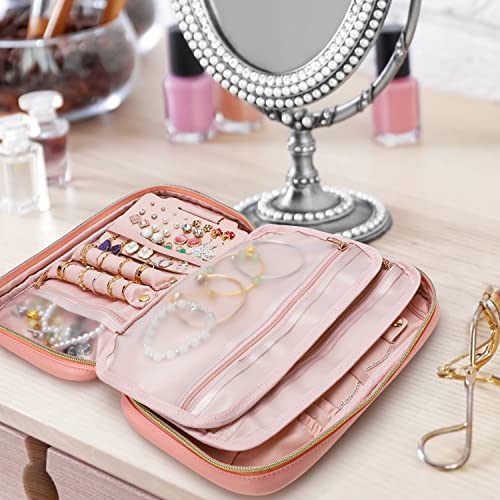 emissary Travel Jewelry Case Organizer for Necklace & Earrings, Pink | Padded slots & necklace ties keep jewelry tangle-free; double-zip, water-repellent travel case for rings & earrings - color: Pink