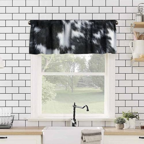 Cowhide Curtain Valance, Cute Animals Skin Cow Fur Rustic Western Farm Black White Cowhide Print Blackout Window Valance for Kitchen Bedroom Living Room, 54x18inch - color: Cowhide-4
