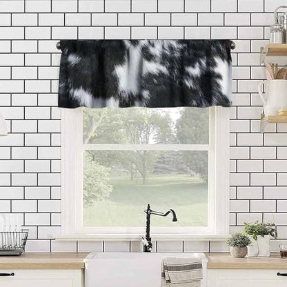 Cowhide Curtain Valance, Cute Animals Skin Cow Fur Rustic Western Farm Black White Cowhide Print Blackout Window Valance for Kitchen Bedroom Living Room, 54x18inch - color: Cowhide-4