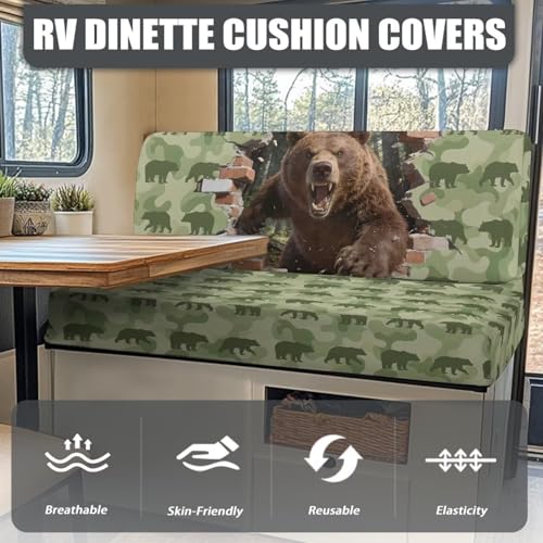 Bear RV Cushion Covers RV Camper Dinette Cushion Covers Stretch Camper Cushion Slipcovers Easy Installation Rv Accessories Replacement - color: Bear