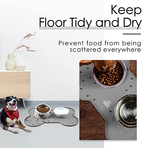Super Design Dog Food Mat Dog Bowl Tray for Food and Water, Silicone Non-Spill Waterproof Pet Feeding Mat Puppy Placemat Easy-Clean, 20.5" x 14.5", Grey - color: Grey-3