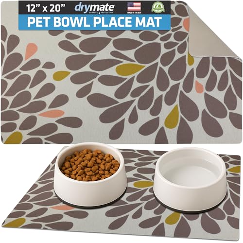 Drymate Pet Bowl Placemat, Dog & Cat Food Feeding Mats, 12x20, Kahopo Pink | Absorbent Fabric, Waterproof Backing, Slip-Resistant, Machine Washable, Contains Spills & Mess, Protects Floors, USA Made - color: Kahopo Grey & Pink, size: 20"L x 12"W