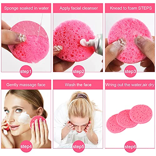 METUUTER 50 PCS Compressed Facial Sponges for Estheticians- 100% Natural Cellulose Face Sponge Professional Cosmetic Spa Sponges for Face Cleansing, Massage, Pore Exfoliating, Mask, Makeup Removal - color: Pink