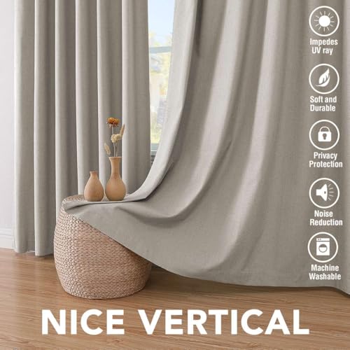H.VERSAILTEX Linen Look 100% Blackout Curtains 45 Inches Long for Bedroom Full Light Blocking Rod Pocket 42 Inches Wide Linen Textured Thick Window Curtain Drapes with White Backing, Stone, 2 Panels - color: Stone, size: 42"W x 45"L (Pack of 2)