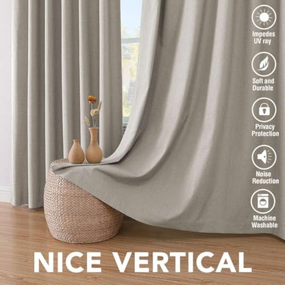 H.VERSAILTEX Linen Look 100% Blackout Curtains 45 Inches Long for Bedroom Full Light Blocking Rod Pocket 42 Inches Wide Linen Textured Thick Window Curtain Drapes with White Backing, Stone, 2 Panels - color: Stone, size: 42"W x 45"L (Pack of 2)