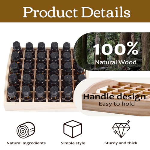 VolksRose 30-Slot Wooden Storage Box - Fits 5-15 ml Bottles, Travel & Presentation Storage, Nail Polish & Perfume Collection