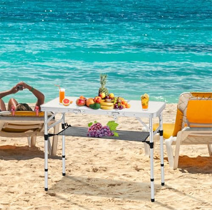 YihuiKo 3ft Aluminum Folding Picnic Table - Lightweight & Portable Outdoor Table with Adjustable Height, Storage Net for Camping, Backyard, RV Trips - size: 35" x 16" x 27.5"