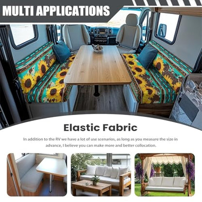 NDISTIN Green Aztec Sunflower Camper Couch Cushion Covers Dinette 2Pcs RV Dinette Cushion Covers Booth Set with 1 Bench Cover & 1 Backrest Cover Rv Bench Seat Covers for Dinette - color: Green Aztec Sunflower