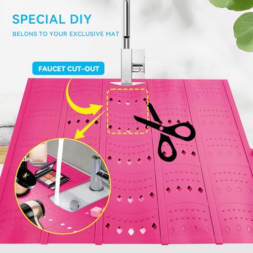BRIAN & DANY Makeup Mat for Sink, Bathroom Sink Cover for Counter Space, Foldable Silicone Sink Mat Organizer Countertop RV Space Saver, Pink, 19.3" x 15.5" - color: Pink