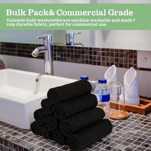 UNIMADE Washcloths Bulk - 10 Pack - Face Towels (12" x 12"), Highly Soft Wash Cloths and Hand Towels, Fast Drying Multi-Purpose Microfiber Cleansing Cloths for Bathroom, Hotel, Spa, and Salon - Black - color: Black, size: 10Pack