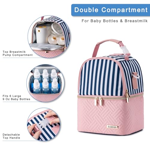 Breastmilk Cooler Bag with Ice Pack Fits 6 Baby Bottles up to 9 Ounce, Breast Milk Pump Cooler Bag with Shoulder Strap for Nursing Mom Daycare, Work, Travel- Straps - color: Straps