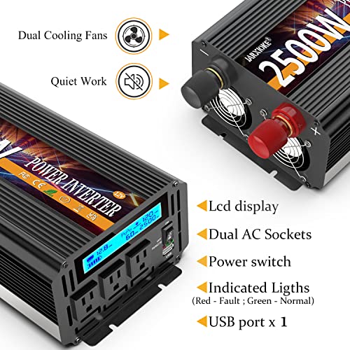 2500W Power Inverter 12V DC to AC 110V/120V (Peak) 5000W Converter 3 sockets car Inverter with Remote Control and LED Display 3.4A USB Port - size: 12v-2500W