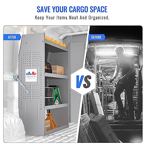 AA Products Inc. SH-4303 Steel Van Shelving Storage System Fits for NV200, Transit Connect 2014+ and Chevy City Express, Contoured Shelving Unit, 32" W x 43" H x 13" D