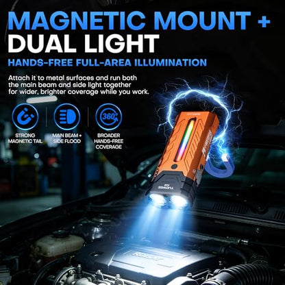 EDC Rechargeable Flashlight 3250 Lumens with RGB Light,55 Modes Multifunctional Flat Flashlight with Floodlight,Spotlight and Magnetic Base,Waterproof USB C Flashlight for Camping,Home,Emergencies - size: Orange