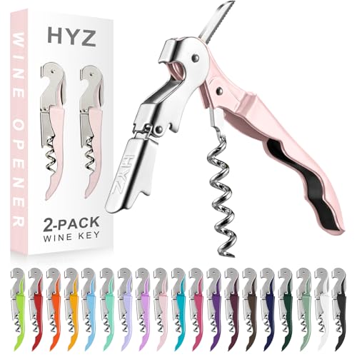 HYZ 2-Pack Wine Opener Waiter Corkscrew, Professional Wine Key for Servers, Bartender with Foil Cutter, Manual Wine Bottle Opener Double Hinged (Pink) - color: Pink