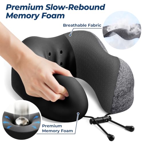 ExploreBliss Travel Pillow, 2 Pack Travel Pillows for Sleeping Airplane, Removable Cover Neck Pillow with Adjustable Clasp, Memory Foam Neck Pillow Set (Dark Grey & Black) - color: Dark Grey & Black