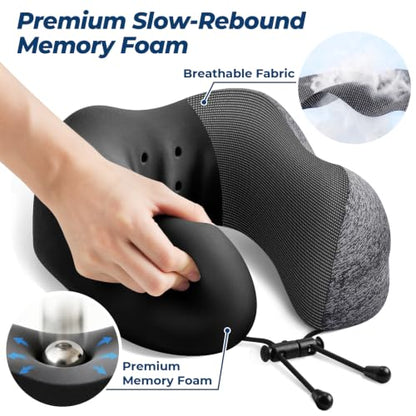 ExploreBliss Travel Pillow, 2 Pack Travel Pillows for Sleeping Airplane, Removable Cover Neck Pillow with Adjustable Clasp, Memory Foam Neck Pillow Set (Dark Grey & Black) - color: Dark Grey & Black