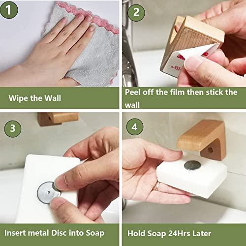 2sets Wood Magnetic Bar Soap Holder for Shower Wall,Magnet Air Dry Soap Saver Self Draining, Eco-Friendly Wooden Soap Dish for Soaps & Beard Shampoo Bars - color: 2pcs