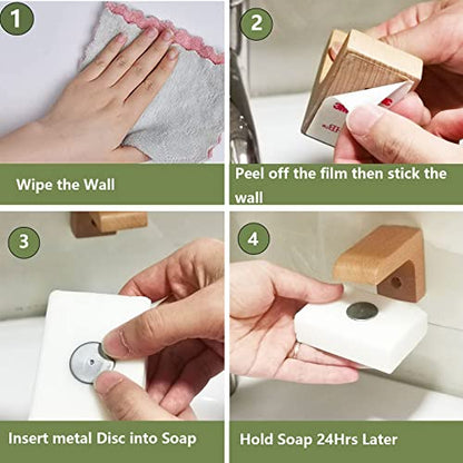 2sets Wood Magnetic Bar Soap Holder for Shower Wall,Magnet Air Dry Soap Saver Self Draining, Eco-Friendly Wooden Soap Dish for Soaps & Beard Shampoo Bars - color: 2pcs