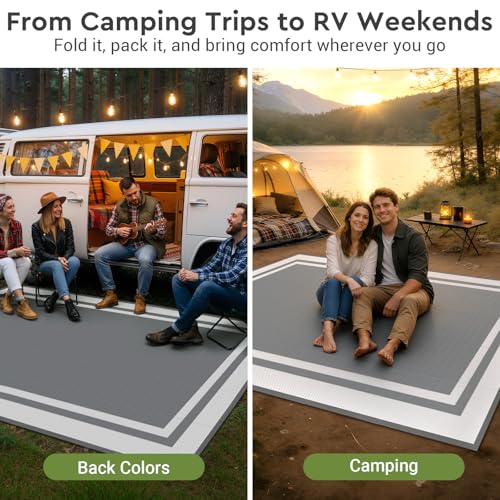 Mattitude Outdoor Rug Reversible Portable Plastic Straw Camping Rugs for Outside RV,Large Waterproof Outdoor Area Rugs for Patio,Deck,Porch,Balcony(8'x 10',White&Gray) - size: 8' x 10' (Rectangular)
