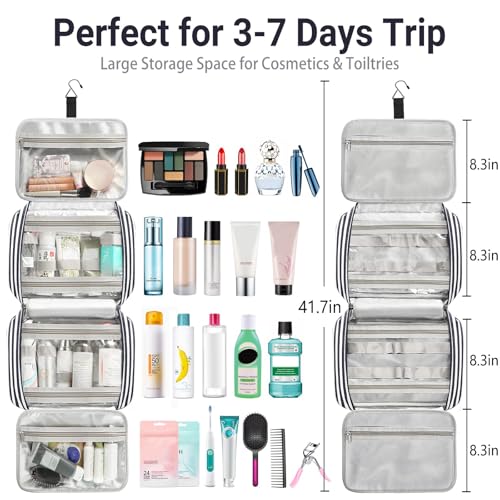 Bosidu Hanging Travel Toiletry Bag,Large Capacity Cosmetic Travel Toiletry Organizer for Women with 4 Compartments & 1 Sturdy Hook,Perfect for Travel/Daily Use/Christmas - color: z-Blue