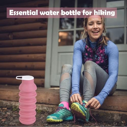 Collapsible Silicone Water Bottle - 20oz Foldable, Leakproof, BPA-Free - for Gym, Travel & Daily Use (Pink) - color: Pink