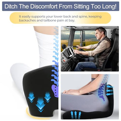 Car Seat Cushion, Memory Foam Driving Cushion with Adjustable Strap, Ergonomic Pad for Car & Semi Truck, Office Chair Cushion for Sciatica & Lower Back Pain Relief, Black - color: Black