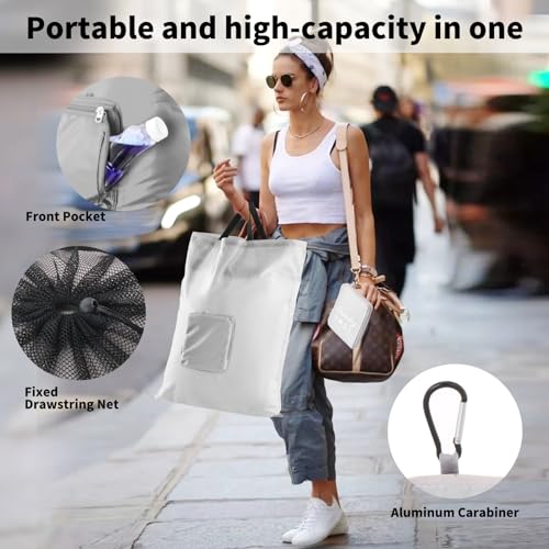 Travel Laundry Bags, 2Pcs JHX Foldable Dirty Clothes Bag 【Upgraded】 with Fixed Drawstring Net, Handles and Carabiner, Portable Laundry Bags for Travel, Fitness, and Students (Gray) 30"H x 21"W - color: Gray