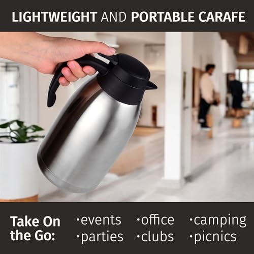 Thermal Coffee Carafe 2L / 68 oz – Updated 2025 Model – Insulated Stainless Steel Coffee Dispenser for Hot & Cold Drinks – 24h Cold / 12h Hot – Coffee Urn & Tea Carafe with Cleaning Brush by Cresimo - color: Silver w/ Brush, size: 68 Ounces